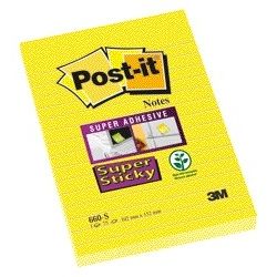 Post-it - Bloc-notes 660 Super Sticky 102x152 jaune avec trait 75 feuilles | 6 pièces