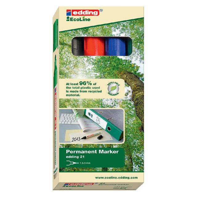 Edding - Marker permanent Ecoline E -21 ensemble de 4 pièces en couleurs assorties