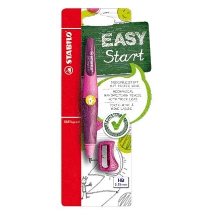 Stabilo - Porte-mine Easyergo HB 3,15mm pour gaucher rose/lilas avec taille-crayon blister de 1 pièce | 3 pièces