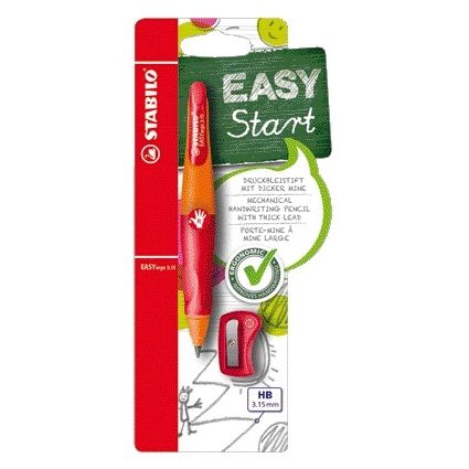Stabilo - Porte-mine Easyergo HB 3,15mm droitier orange/rouge avec taille-crayon blister de 1 pièce