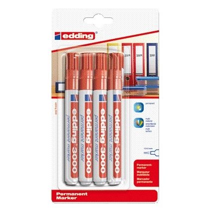 Edding - Feutre 3000 rond 1,5-3mm rouge blister de 4 pièces
