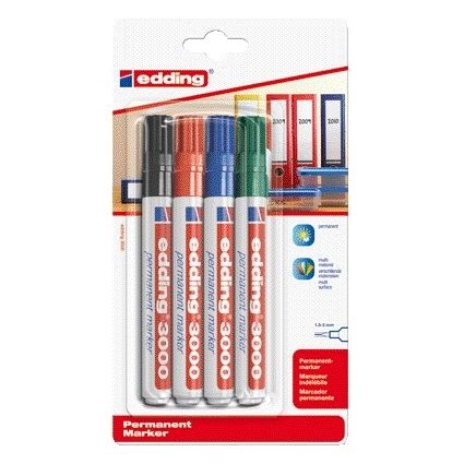 Edding -  Viltstift  3000 rond 1.5-3mm assorti blister à 4 stuks