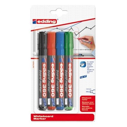 Edding - Marqueur tableau blanc 360 rond 1,5-3mm blister assorti de 4 pièces