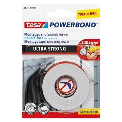 Tesa - Ruban adhésif ® Powerbond Ultra Strong double face 1,5mx19mm blanc | 12 pièces