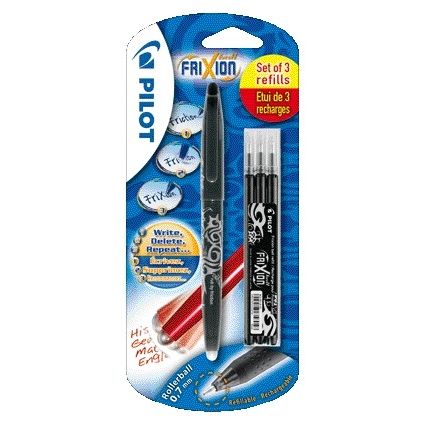 Pilot - Stylo roller friXion medium noir blister de 1 pièce + 3 recharges