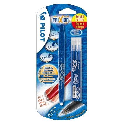 Pilot -  Rollerpen  friXion medium blauw blister à 1 stuk + 3 vullingen