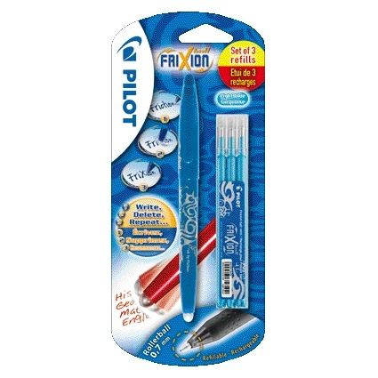 Pilot - Tintenroller friXion medium hellblau Blister mit 1 Stück + 3 Nachfüllungen