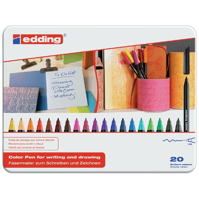 Edding -Filz -Tip Stift e -1200 20 Marker in einer Metallbox