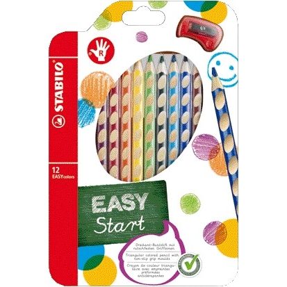 STABILO - Crayons de couleur 331 Easycolors droitier avec taille-crayon assortiment étui de 12 pièces