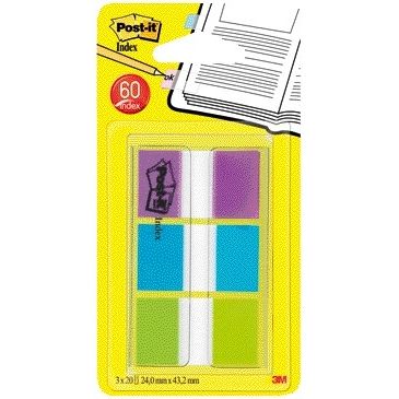Post-it - Index standard, ft 25,4 x 43,2 mm, blister 3 couleurs, 20 onglets par couleur
