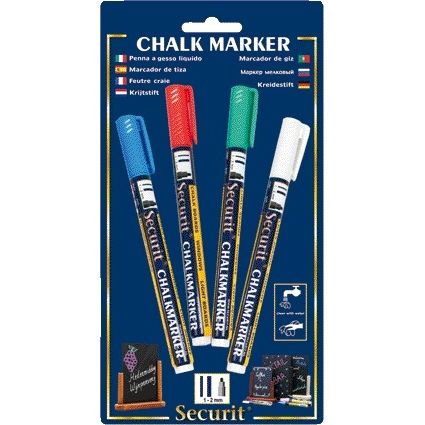 Securit - Kreidemarker SMA-100 rund 1-2 mm weiß/blau/grün/rot Blister à 4 Stück