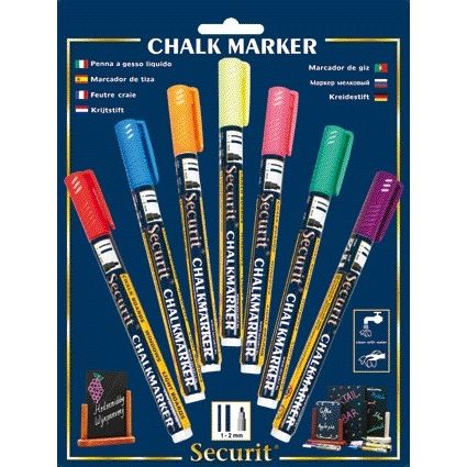 Securit - Kreidemarker SMA-100, rund, 1–2 mm, Blister mit 7 Stück