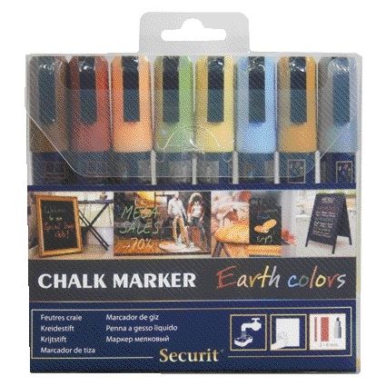 Securit - Marqueur craie SMA-510 diagonal 2-6mm Earth Colors blister de 8 pièces