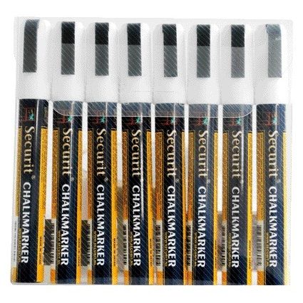 Securit - Marqueur craie SMA-510 diagonal blanc 2-6mm blister de 8 pièces