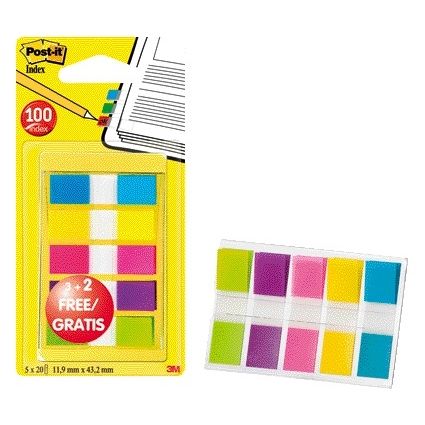 Post-it - Onglets 6835 11,9x43,1mm 3+2 gratuits assortis 100 onglets