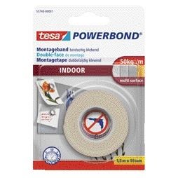 Tesa - Montage double face ® Powerbond Indoor 1,5mx19mm blanc