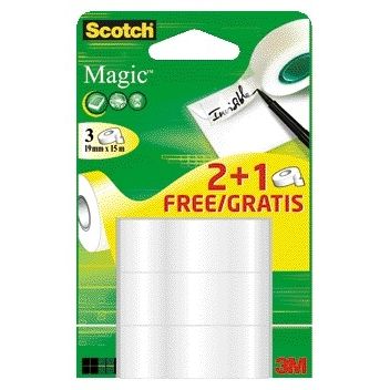 Scotch - Ruban adhésif Magic 19mmx15m 2+1 gratuit invisible 3 rouleaux