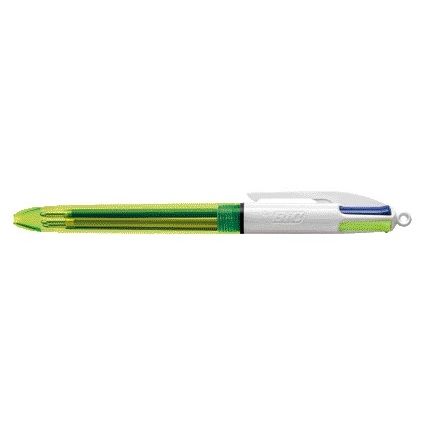 Bic - Kugelschreiber 4 Farben mittleres Fluorgelb | 12 Stück