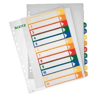 Leitz - Onglet WOW A4+ 11 trous 1-12 PP assortis