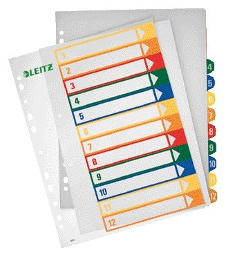 Leitz - Onglet WOW A4+ 11 trous 1-12 PP assortis