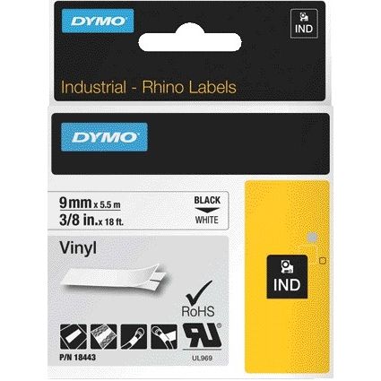 Dymo -  Labele  rhino industrieel vinyl 9mm wit