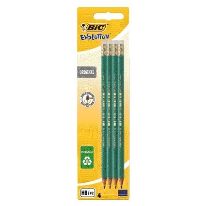 Bic Ecolutions - Crayon Evolution ecolutions hexagonal HB avec gomme top blister de 4 pcs