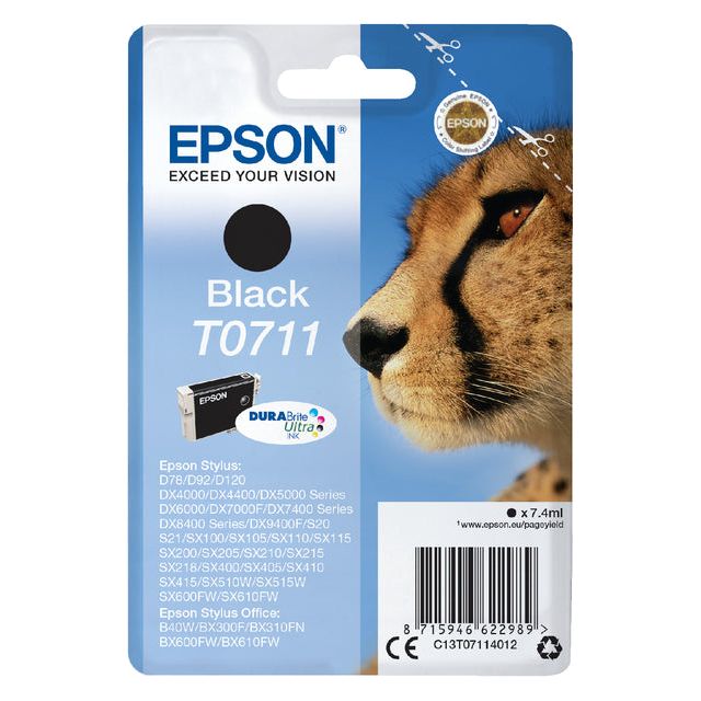 Epson - inktcartridge T0711, 245 pagina's, OEM C13T07114012, zwart