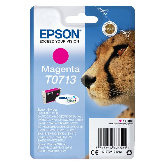 EPSON - Cartridge à l'encre T0713, 250 pages, OEM C13T07134012, Magenta