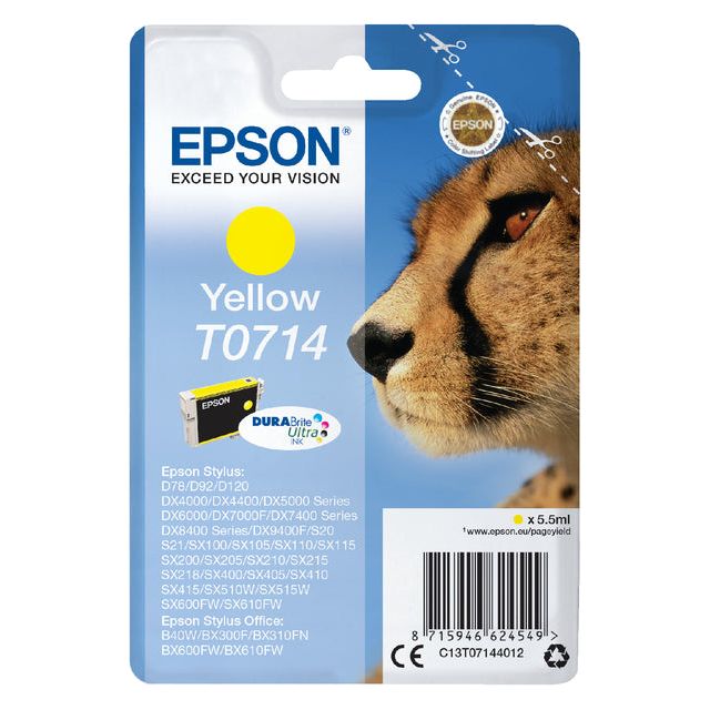 Epson - inktcartridge T0714, 415 pagina's, OEM C13T07144012, geel