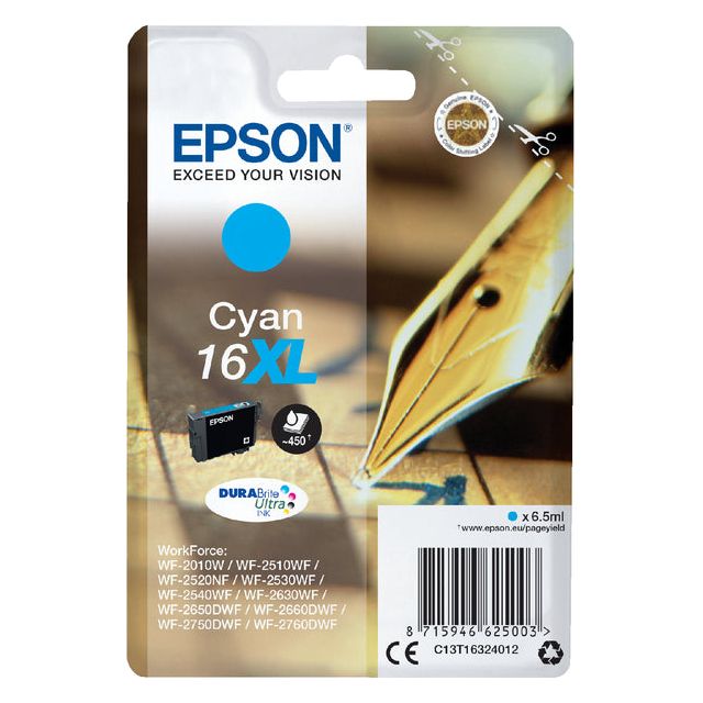 Epson - inktcartridge 16XL, 450 pagina's, OEM C13T16324012, cyaan