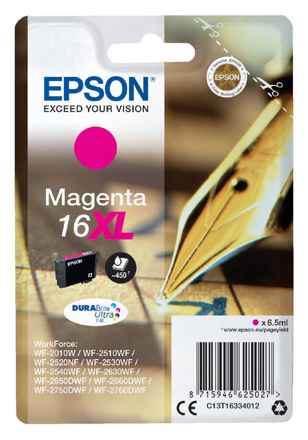 Epson - inktcartridge 16XL, 450 pagina's, OEM C13T16334012, magenta