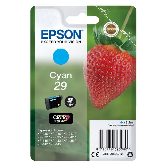 EPSON - CARTRIDE DE L'ENK 29, 180 pages, OEM C13T29824012, Cyan