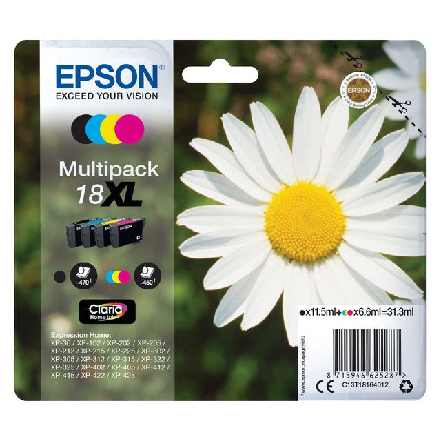 Epson - Inkcartridge Epson 18xl T1816 noir + 3 couleurs | 8 pièces