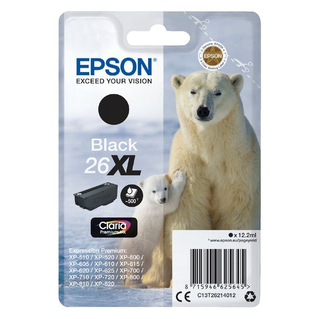 Epson - Tintenpatrone 26xl, 500 Seiten, OEM C13T26214012, Schwarz