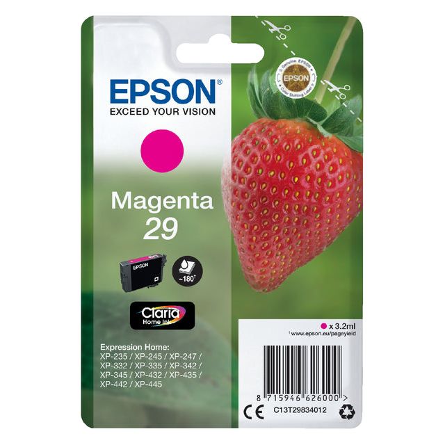 EPSON - CARTRIDE DE L'INK 29, 180 pages, OEM C13T29834012, Magenta