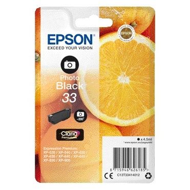 Epson -  Oranges Singlepack Photo Black 33 Claria Ink
