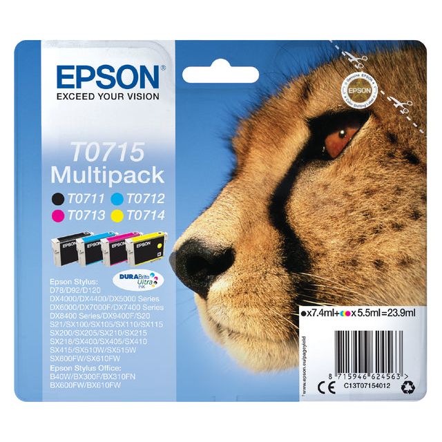 EPSON - Inkcartridge T0715,250-415 pages, OEM C13T07154012, 4 couleurs