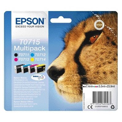 Epson - Tintenpatrone T0715 schwarz + 3 Farben | 8 Stück