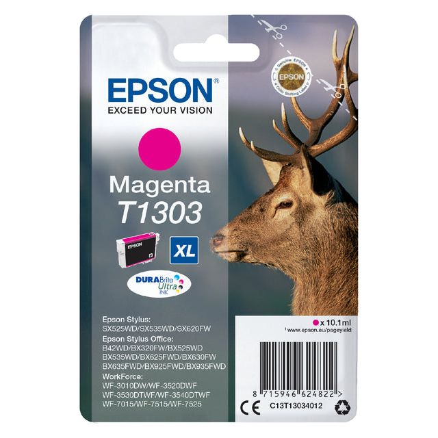 EPSON - Cartridge à encre T1303, 600 pages, OEM C13T13034012, Magenta