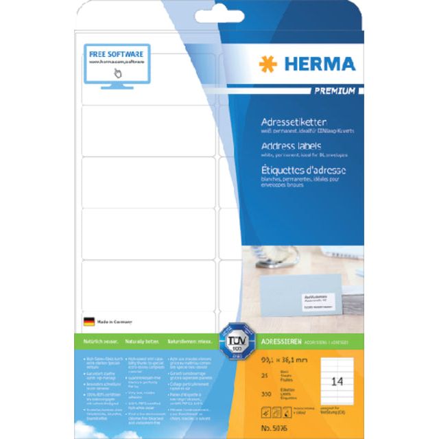 HERMA - Etiket  5076 99.1x38.1mm premium wit 350 stuks