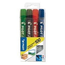 Pilot - Filzstift 100 rund, fein, sortiert, Blister mit 4 Stück