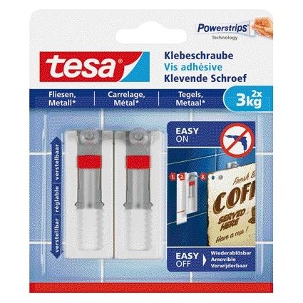 Tesa -  Klevende schroef ® tegels metaal 3kg verstelbaar wit 2 stuks