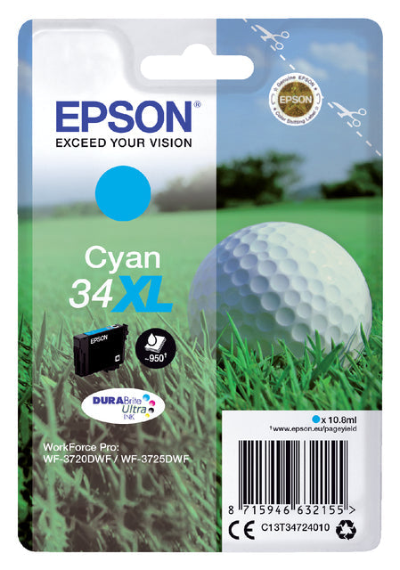 Epson - inktcartridge 34XL, 950 pagina's, OEM C13T34724010, cyaan