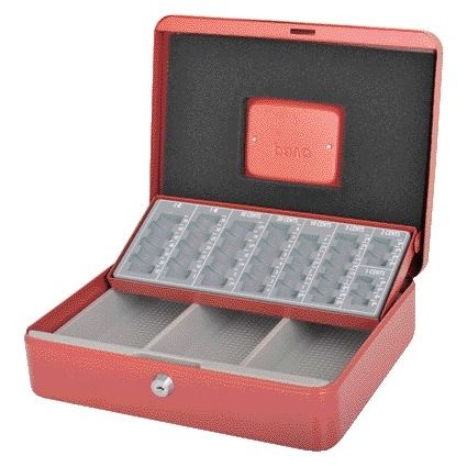Pavo -  Geldkist met muntsorteerbak 300x240x90mm rood