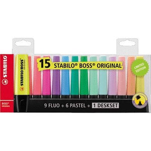 STABILO - Surligneur BOSS Original 70/15 coffret de bureau assorti de 15 pièces