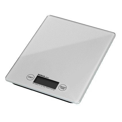 MAUL - Balance à lettres brillante jusqu'à 5000 grammes plateau en verre avec batterie blanc