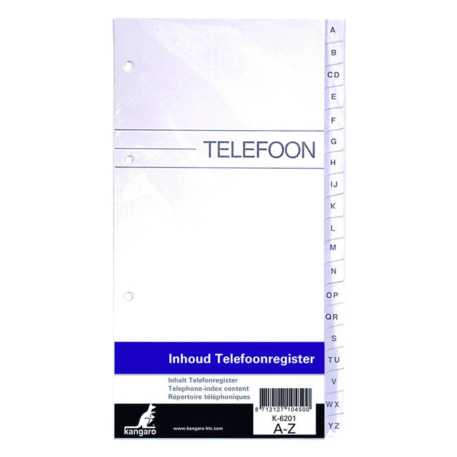 Kangaro -  Telefoonregister navulling kan a-z 200x100mm 4r