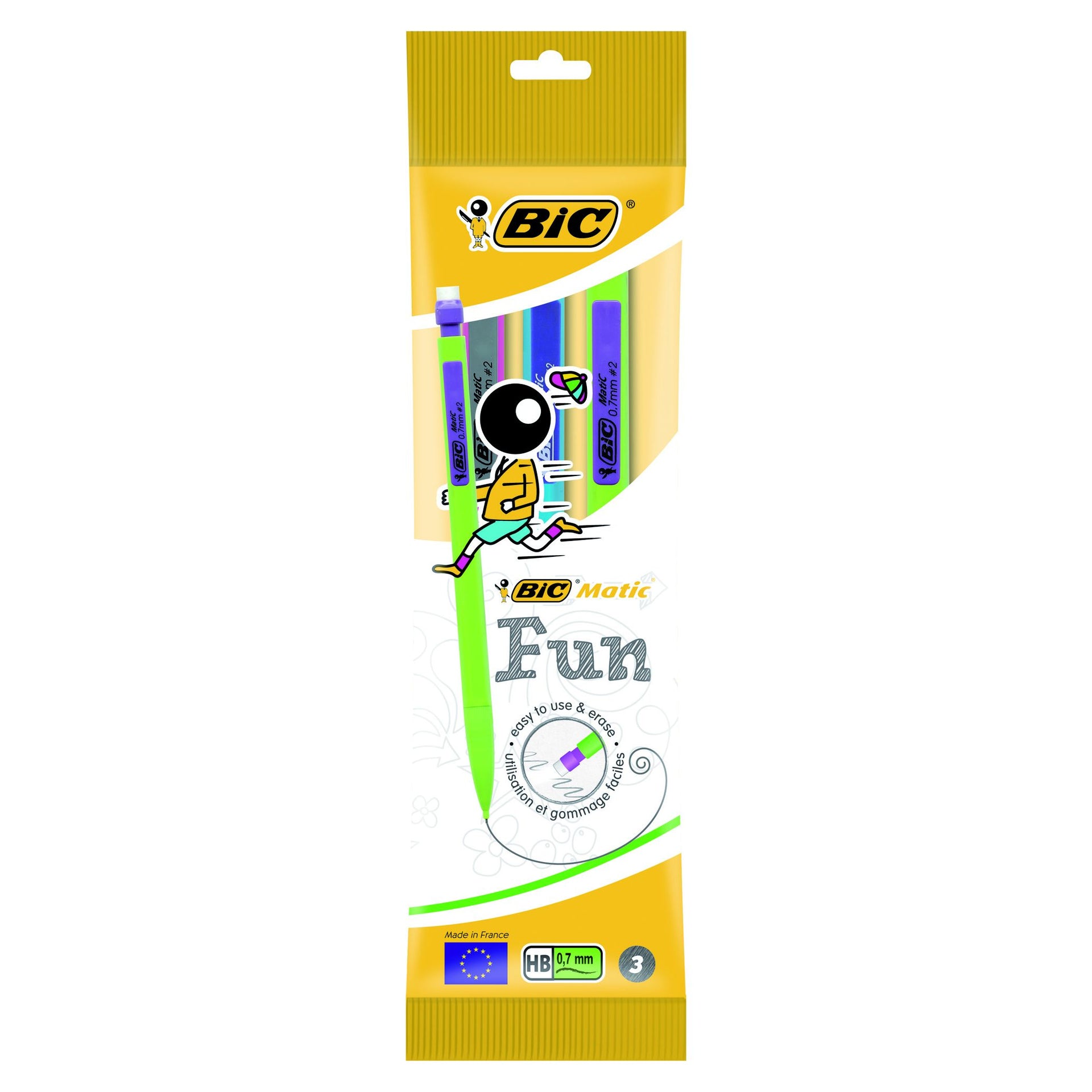 Bic - Porte-mine Matic fun HB 0,7mm blister de 3 pièces