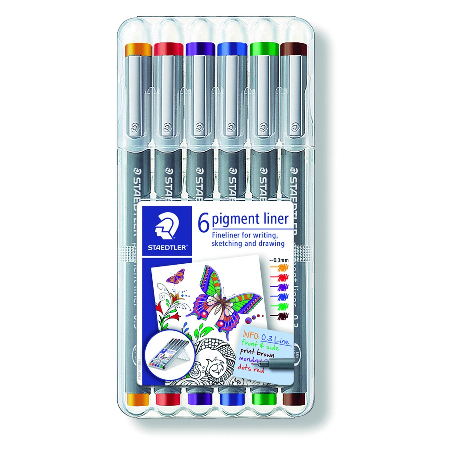 Staedtler - Fineliner Pigment 308 0.3mm lot de 6 assortis