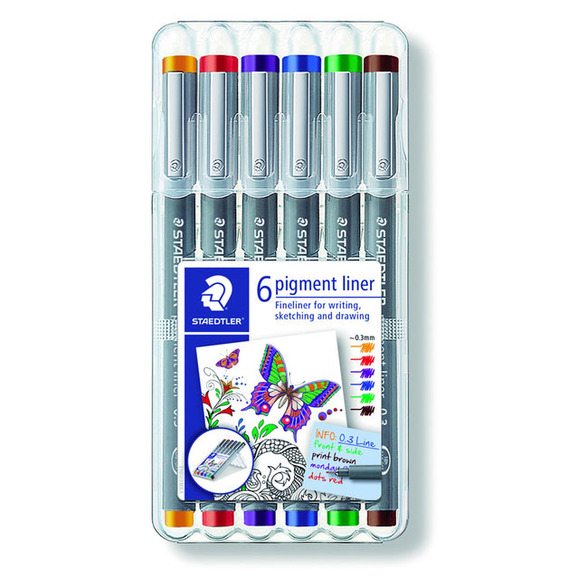 Staedtler - Fineliner Pigment 308 0.3mm lot de 6 assortis